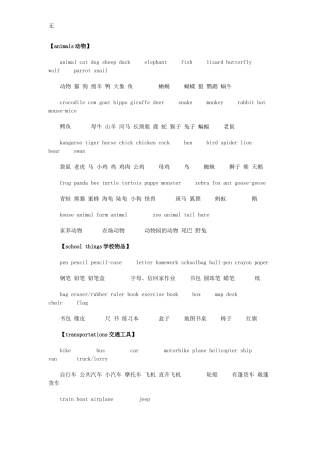 剑桥少儿1级单词总结