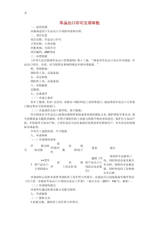 军品出口许可立项审批