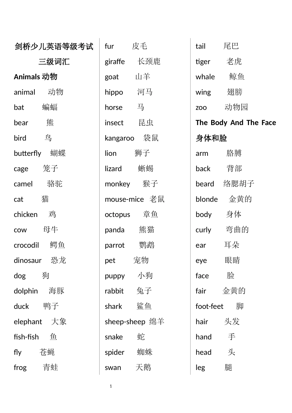 剑桥少儿英语等级考试三级词汇第二版排版后_第1页