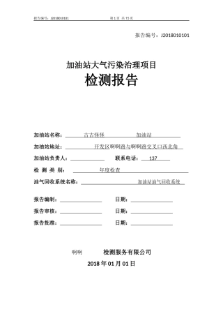 加油站油气回收竣工检测年度典型报告样本