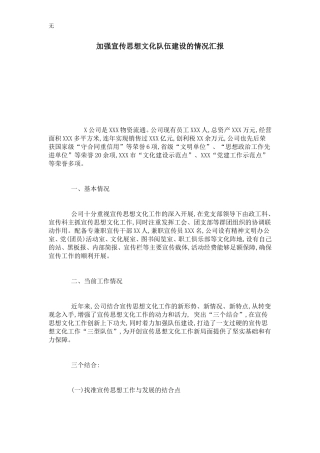 加强宣传思想文化队伍建设的情况汇报-总结报告模板