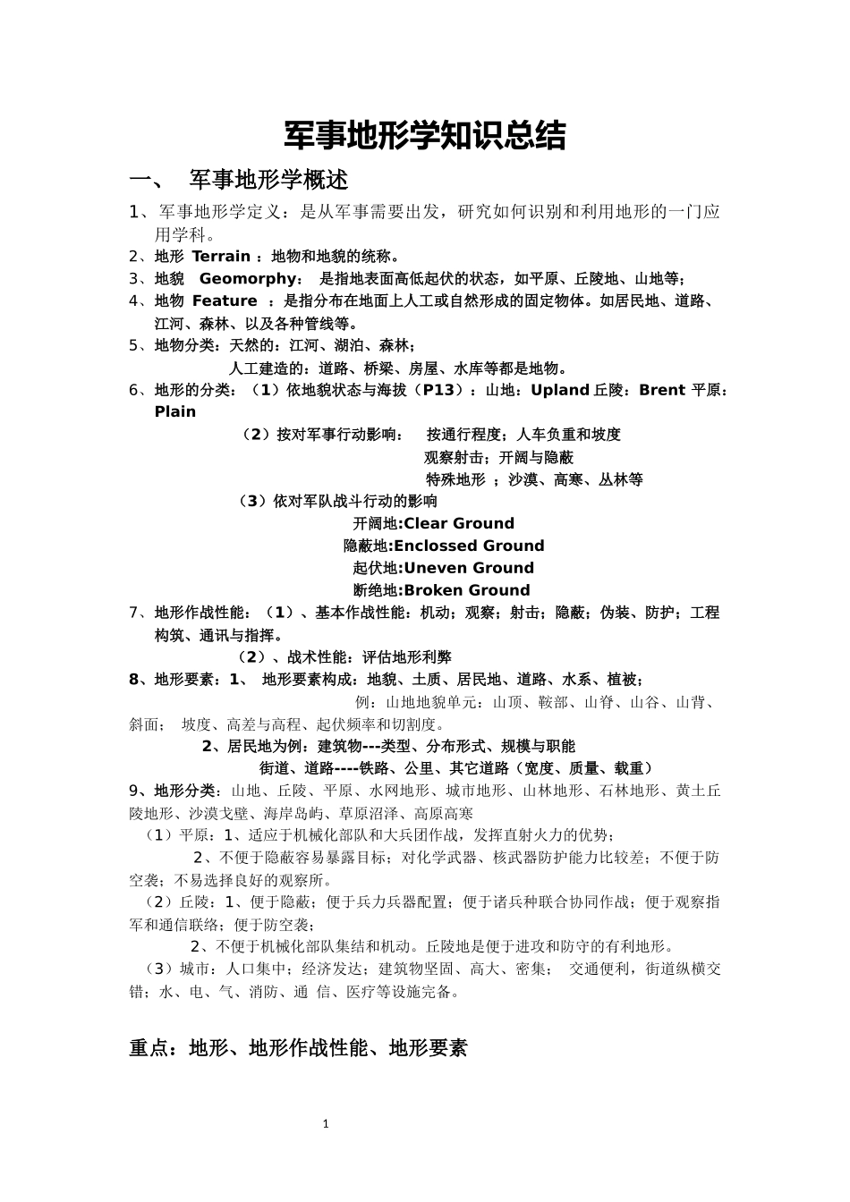 军事地形学知识总结_第1页
