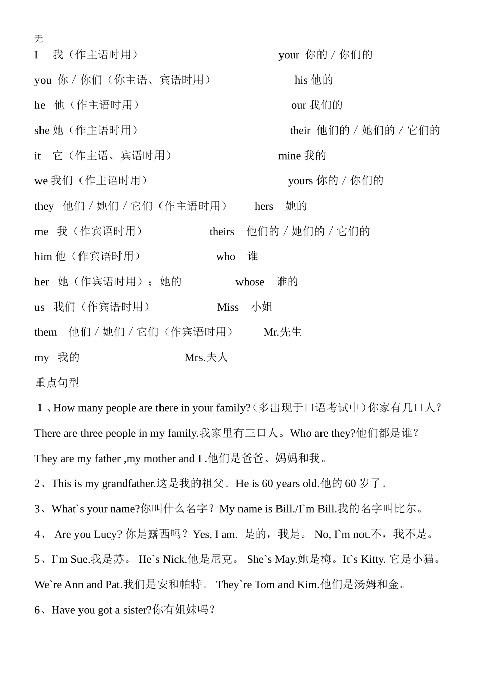 剑桥少儿英语一级(重点单词、句型)_第2页
