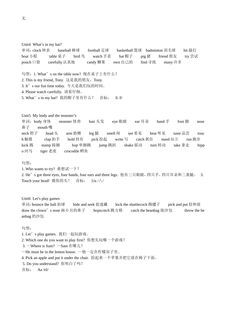 剑桥少儿英语一级上册各单元知识点汇总_第2页