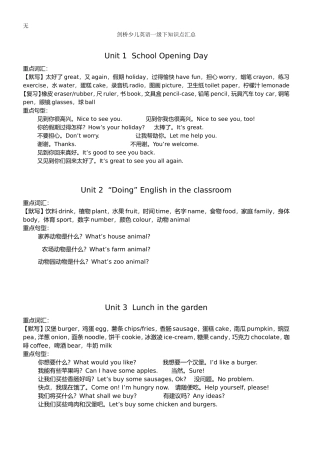 剑桥少儿英语一级下知识点汇总