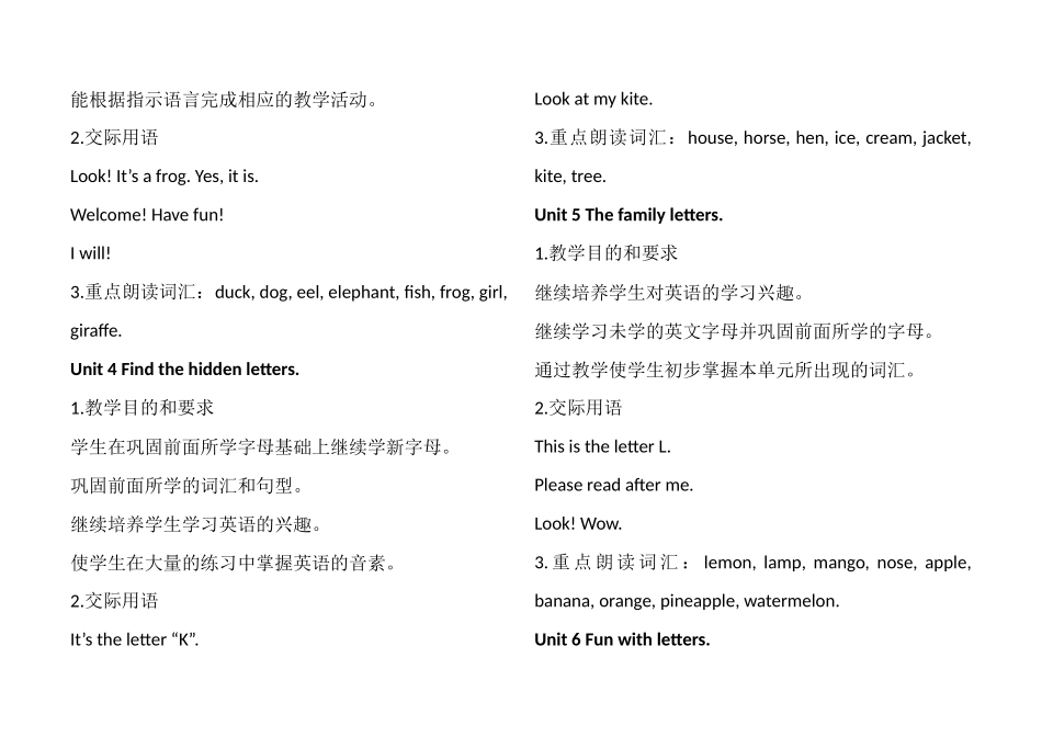 剑桥少儿英语预备级各单元重点Pre-starters-A-(上册)_第2页