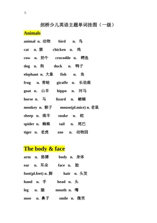 剑桥少儿英语主题单词挂图(一级)