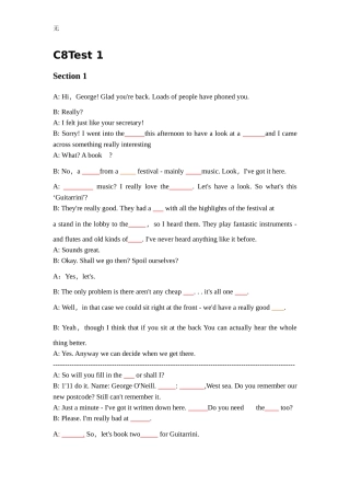 剑桥雅思8test1听力原文挖空练习C8Test-1