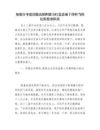 加强自身建设提高履职能力打造忠诚干净担当的纪检监察队伍