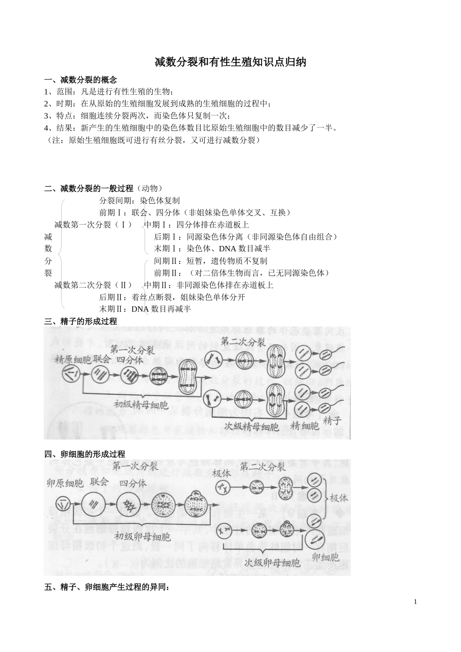 减数分裂和有性生殖知识点归纳_第1页