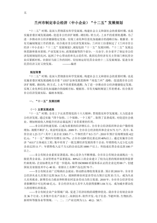 兰州市制定非公经济(中小企业)“十二五”发展规划