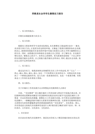 劳教系社会学学生暑期实习报告-总结报告模板