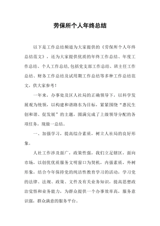 劳保所个人年终总结