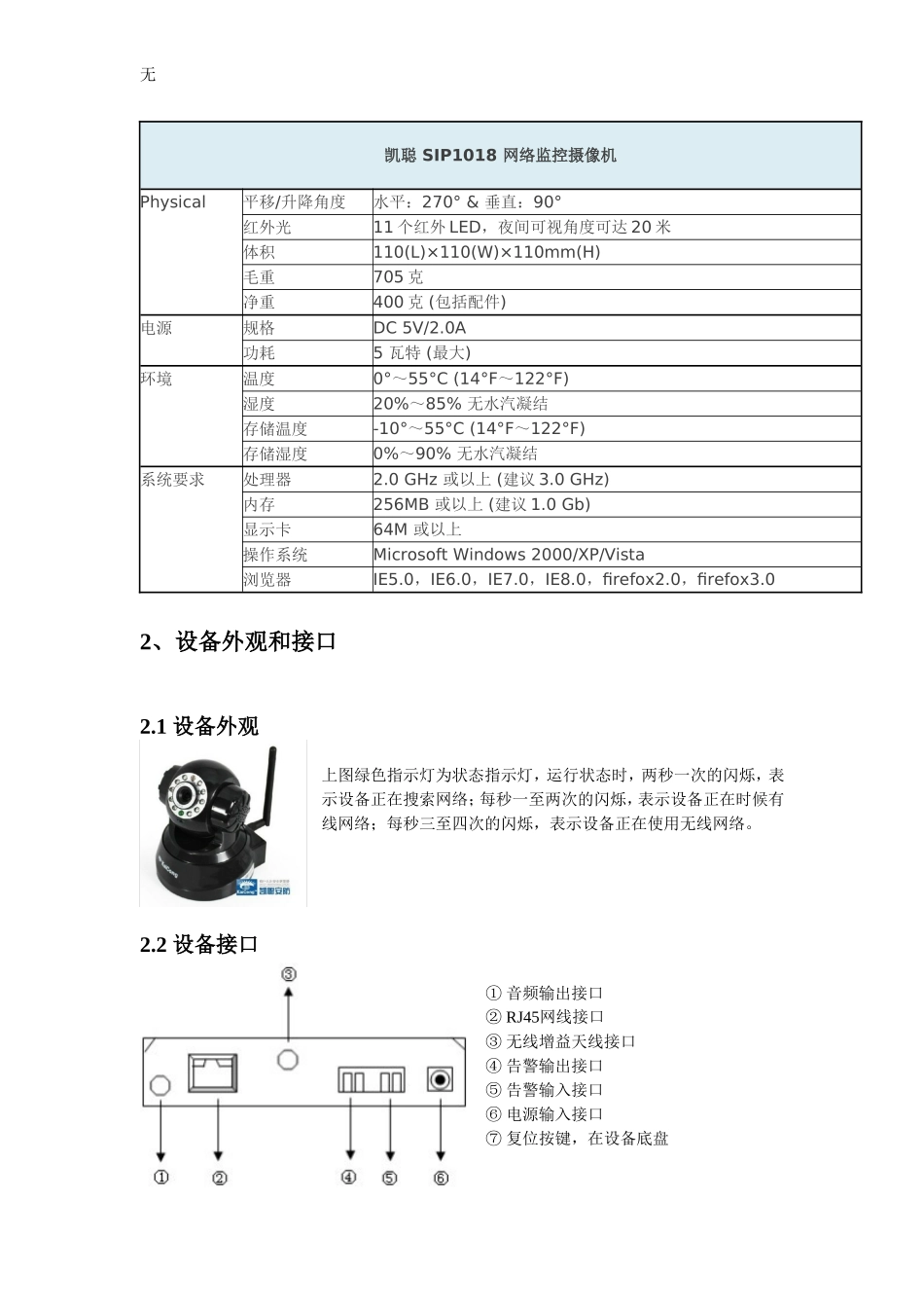 凯聪SIP1018型网络摄像机说明书_第3页