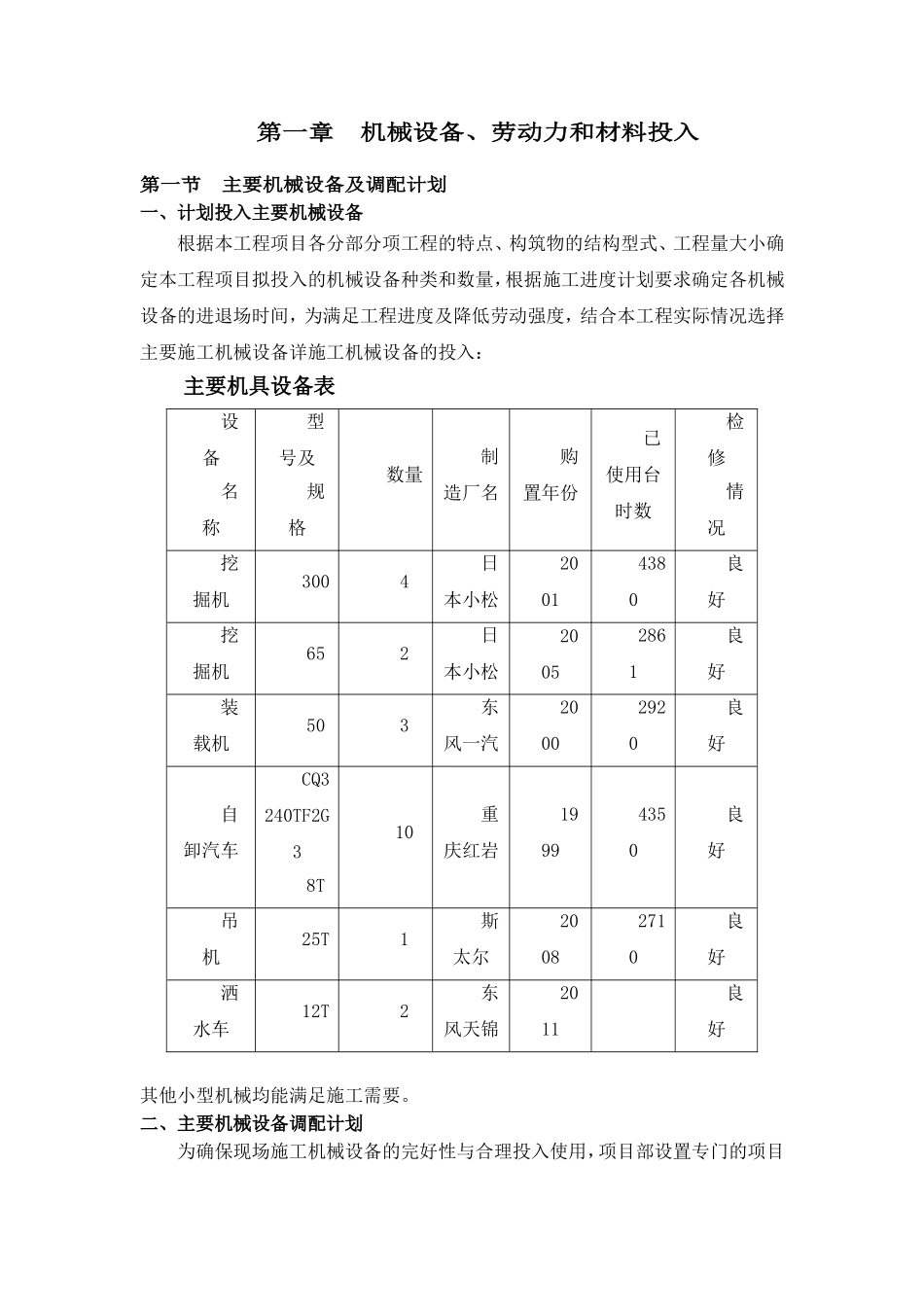 劳动力、机械设备及材料投入计划_第1页