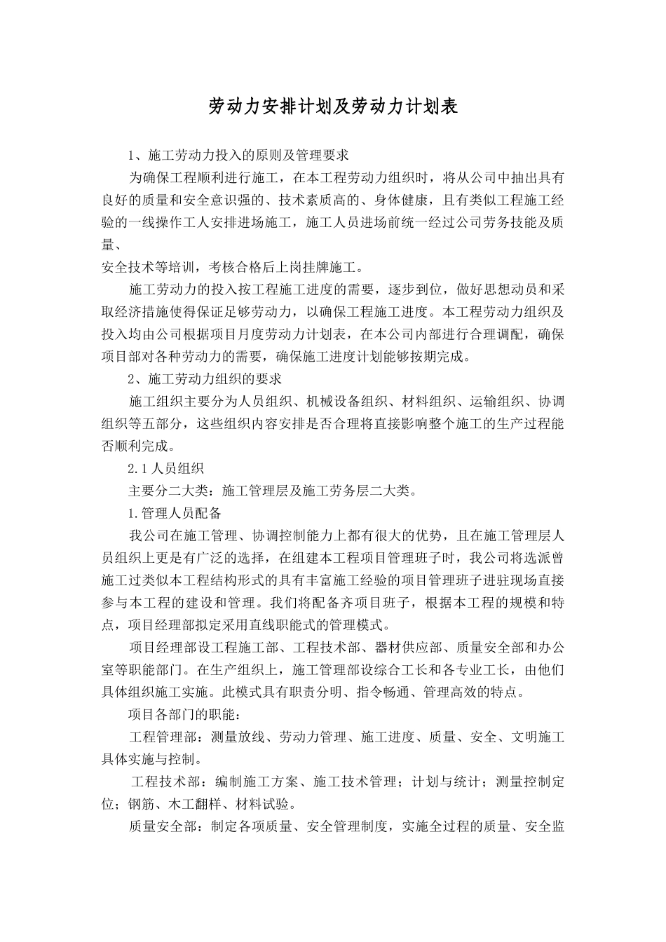 劳动力安排计划及劳动力计划表_第1页