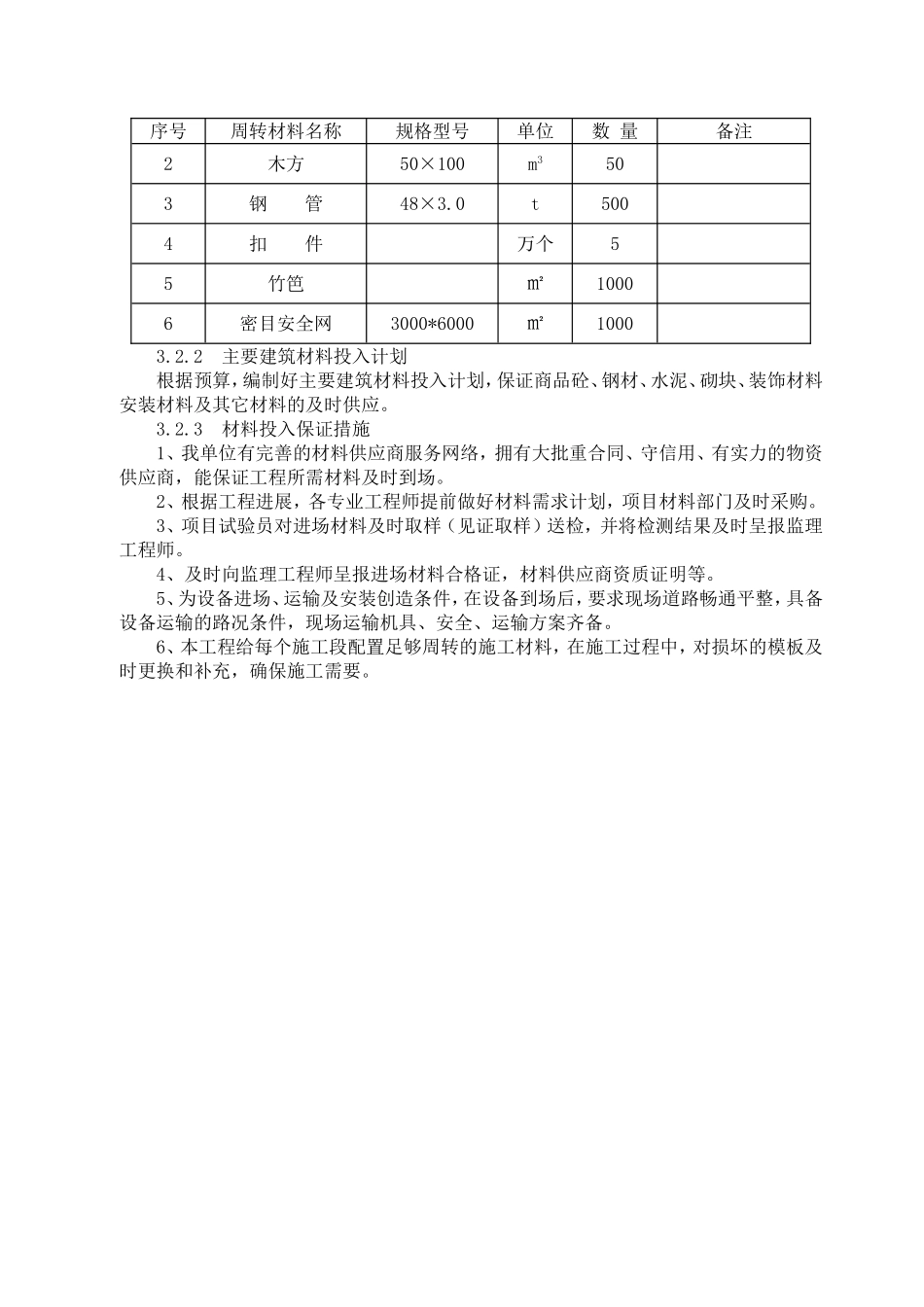 劳动力和材料投入计划及其保证措施_第3页