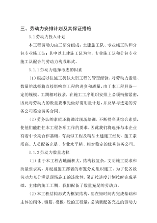 劳动力投入计划及保证措施