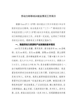 劳动力转移就业工作情况汇报