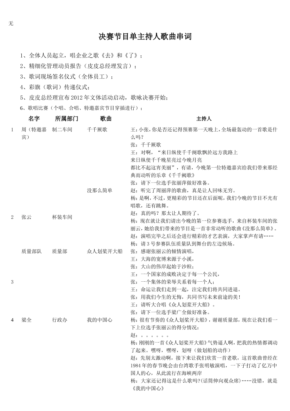决赛节目单主持人歌曲串词_第1页