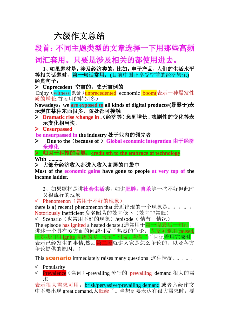 六级作文经典句式与亮点词汇总结_第1页