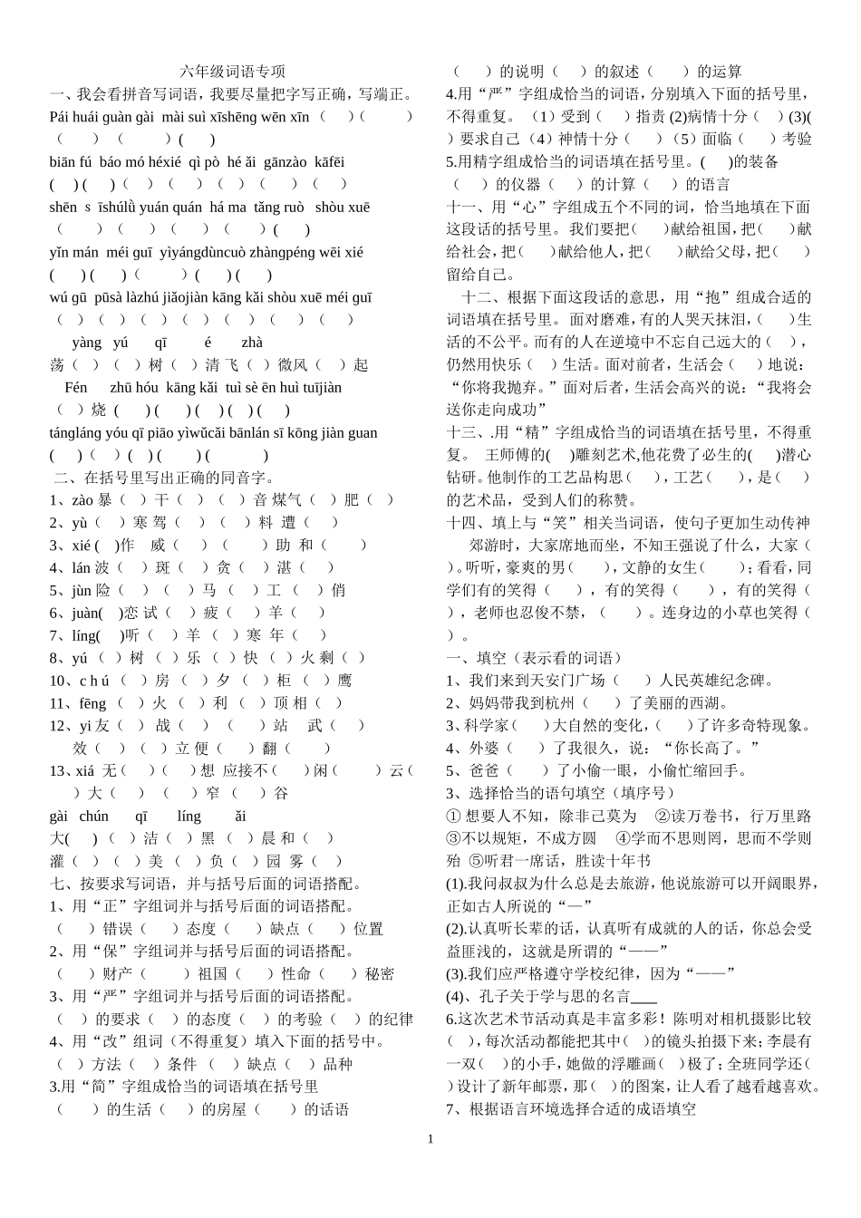 六年级词语专项_第1页