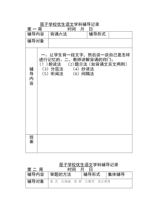 六年级语文优生辅导记录下学期