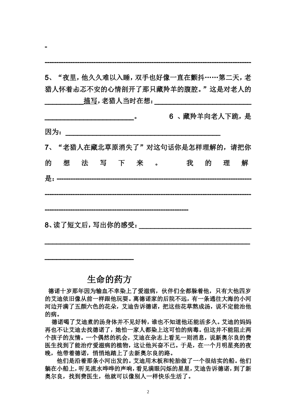 六年级语文阅读理解训练及答案_第2页