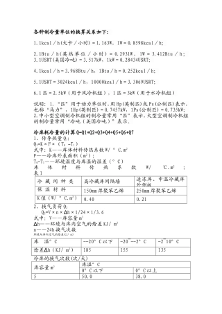 冷库冷量计算