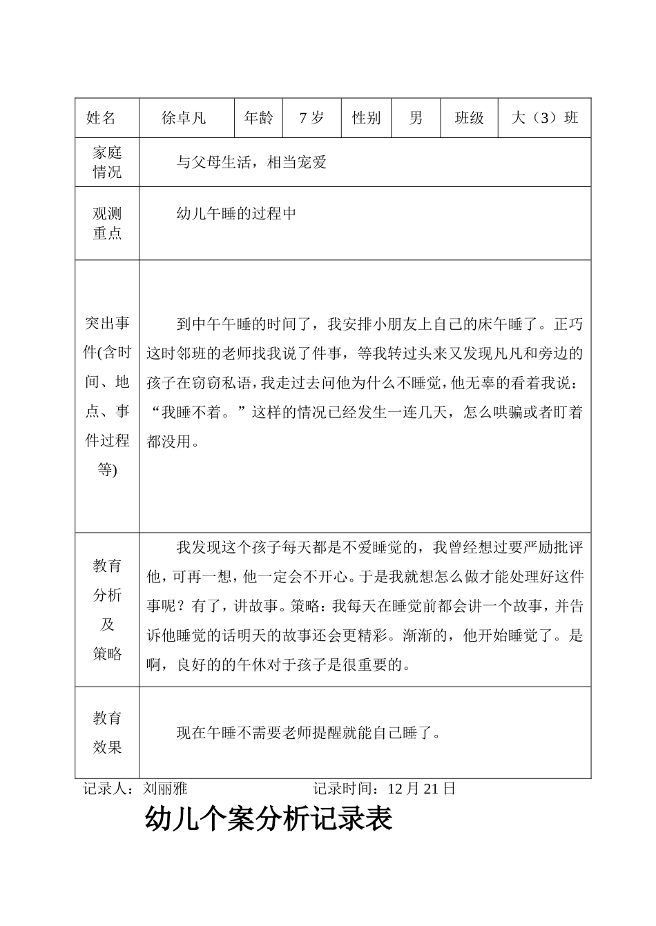 刘刘幼儿个案分析记录表_第2页