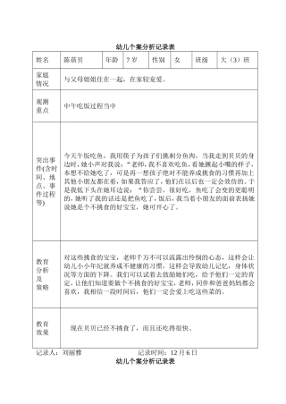 刘刘幼儿个案分析记录表