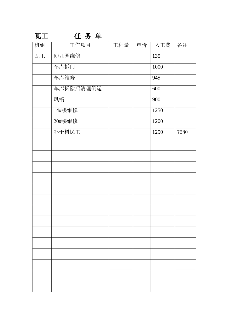 刘瑞军项目部2012年7月份幼儿园任务单_第2页