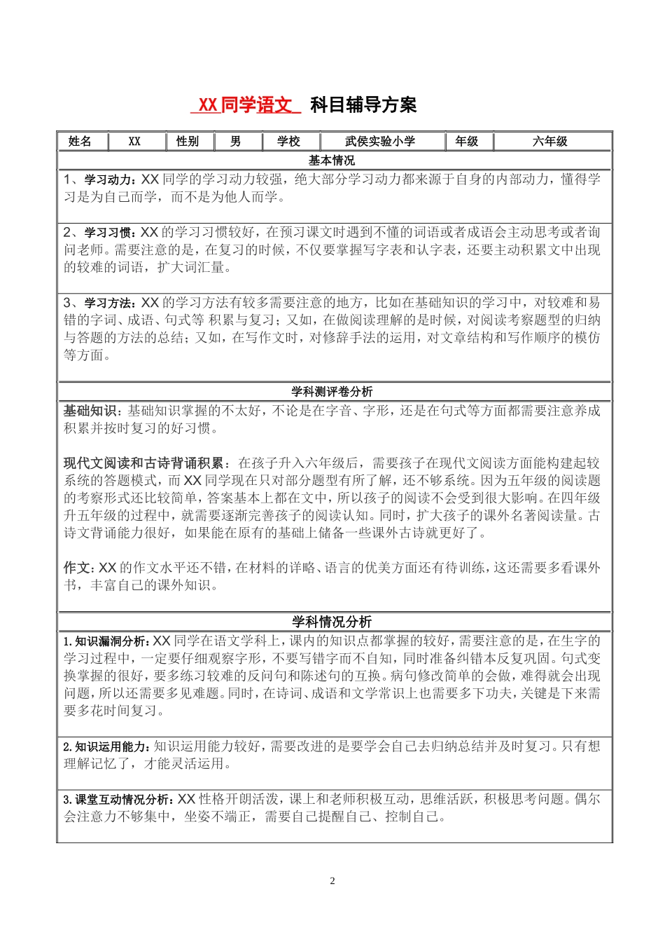 六年级语文辅导方案_第2页