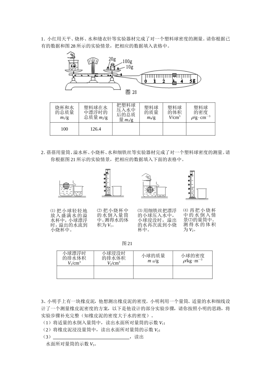 利用浮力测密度专题训练_第1页