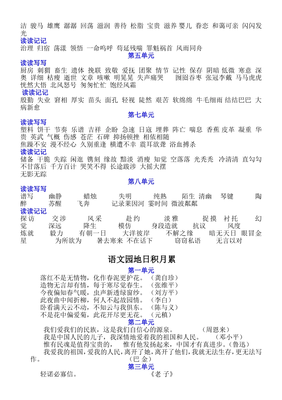 六年级语文上下册生字词语表_第2页