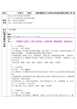 六年级语文--四大名著知识与阅读理解