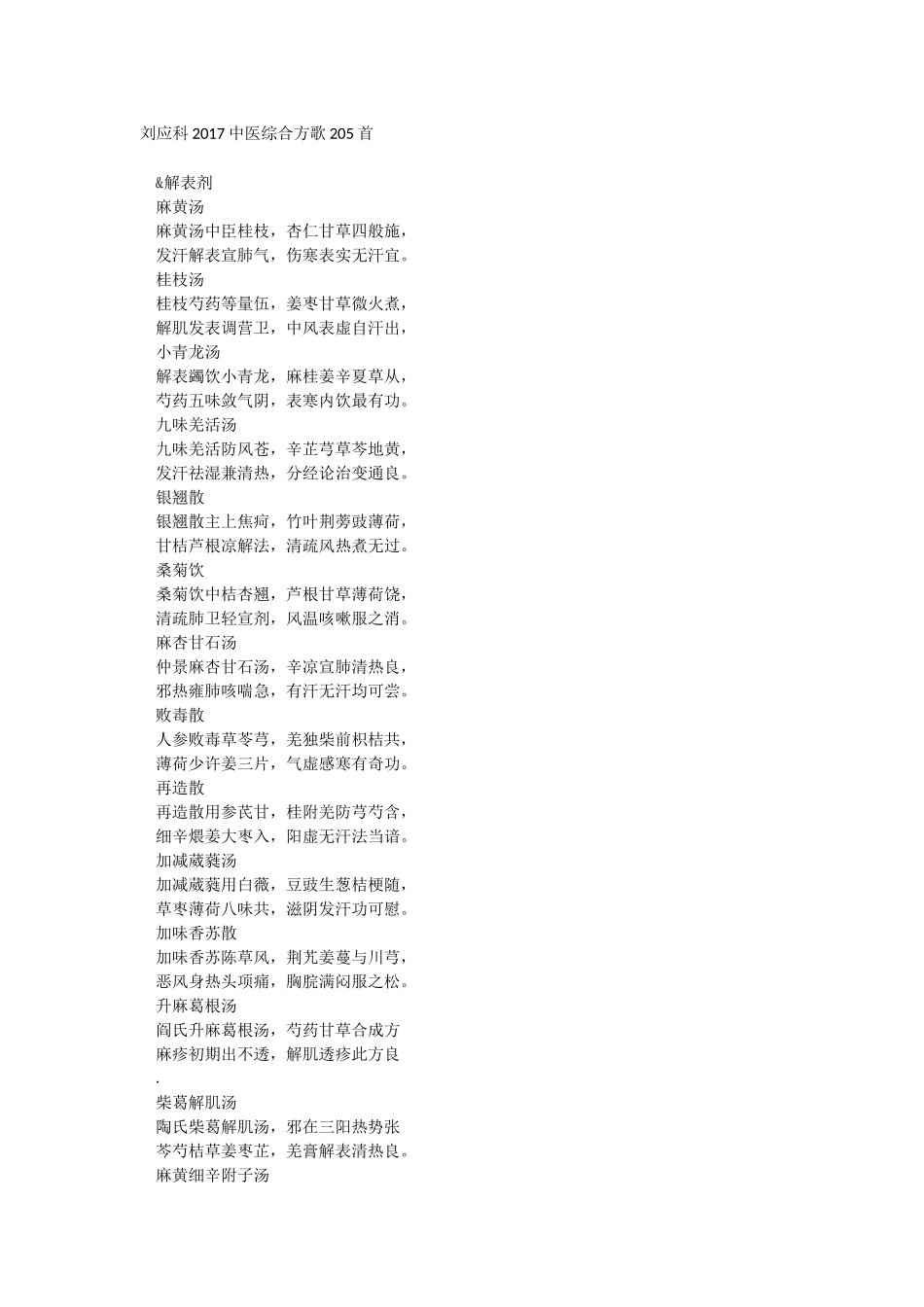 刘应科2017中医综合方歌205首_第1页