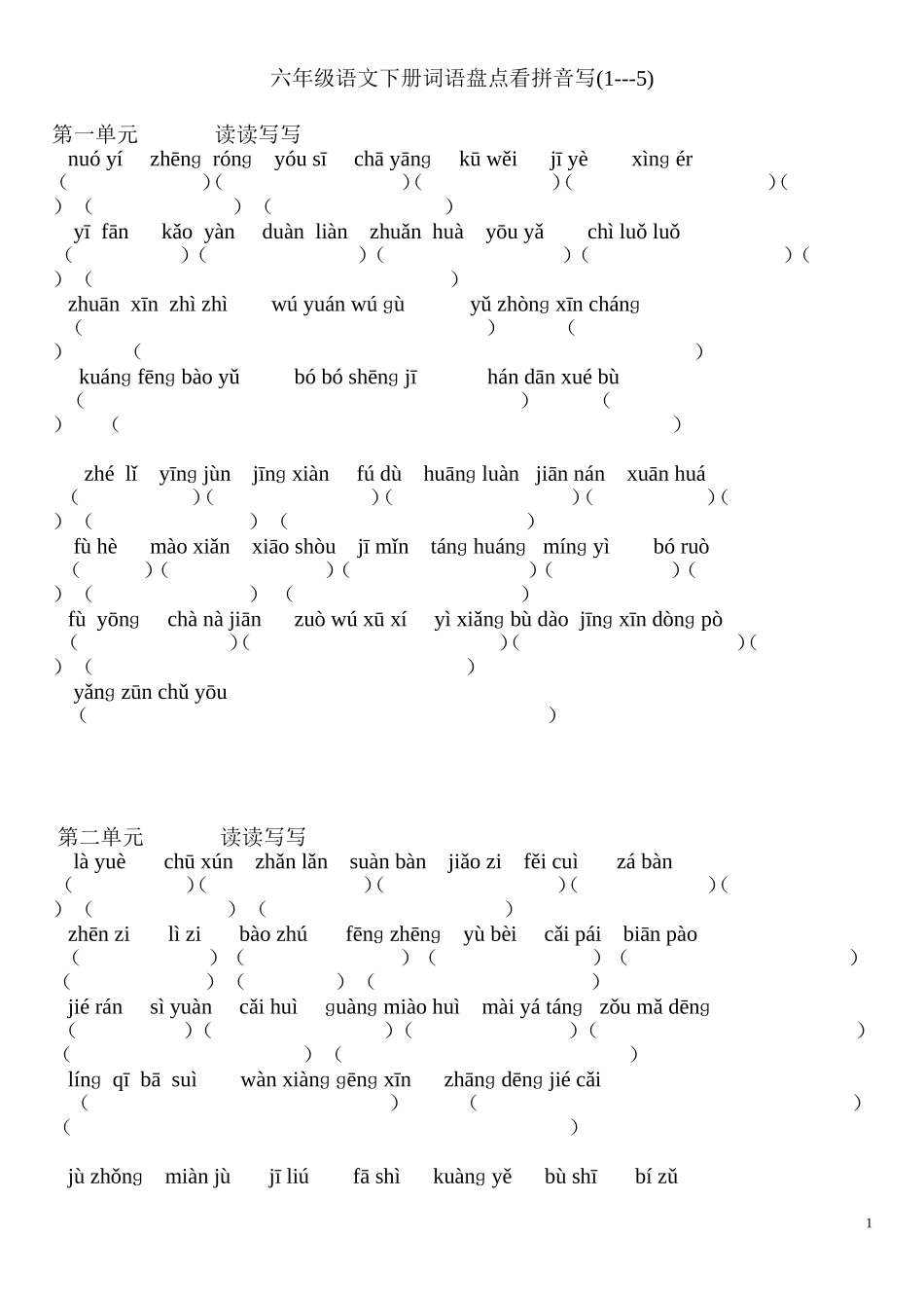 六年级语文下册词语盘点拼音_第1页