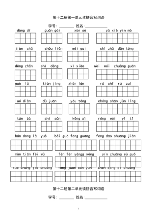 六年级语文下册-看拼音写词语练习卷