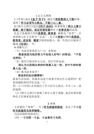 六年级语文下册课内知识要点(背)