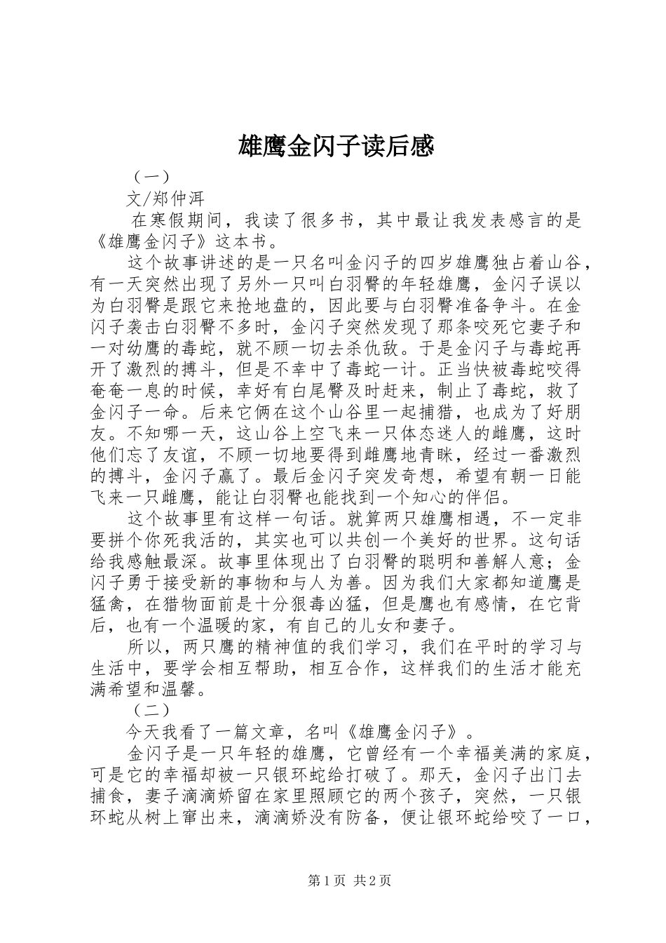 雄鹰金闪子读后感_第1页