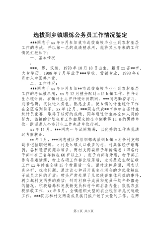 选拔到乡镇锻炼公务员工作情况鉴定