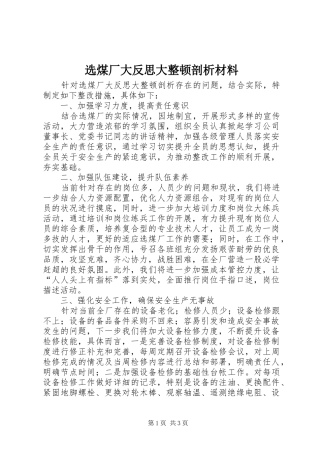 选煤厂大反思大整顿剖析材料