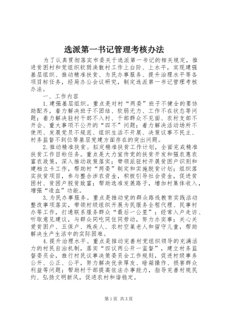 选派第一书记管理考核办法