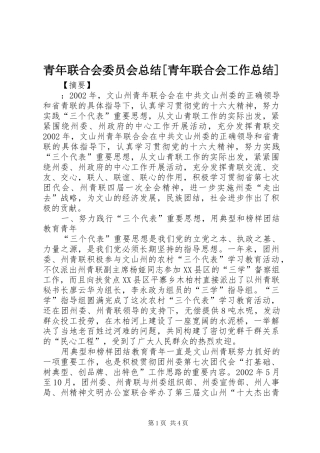 青年联合会委员会总结青年联合会工作总结