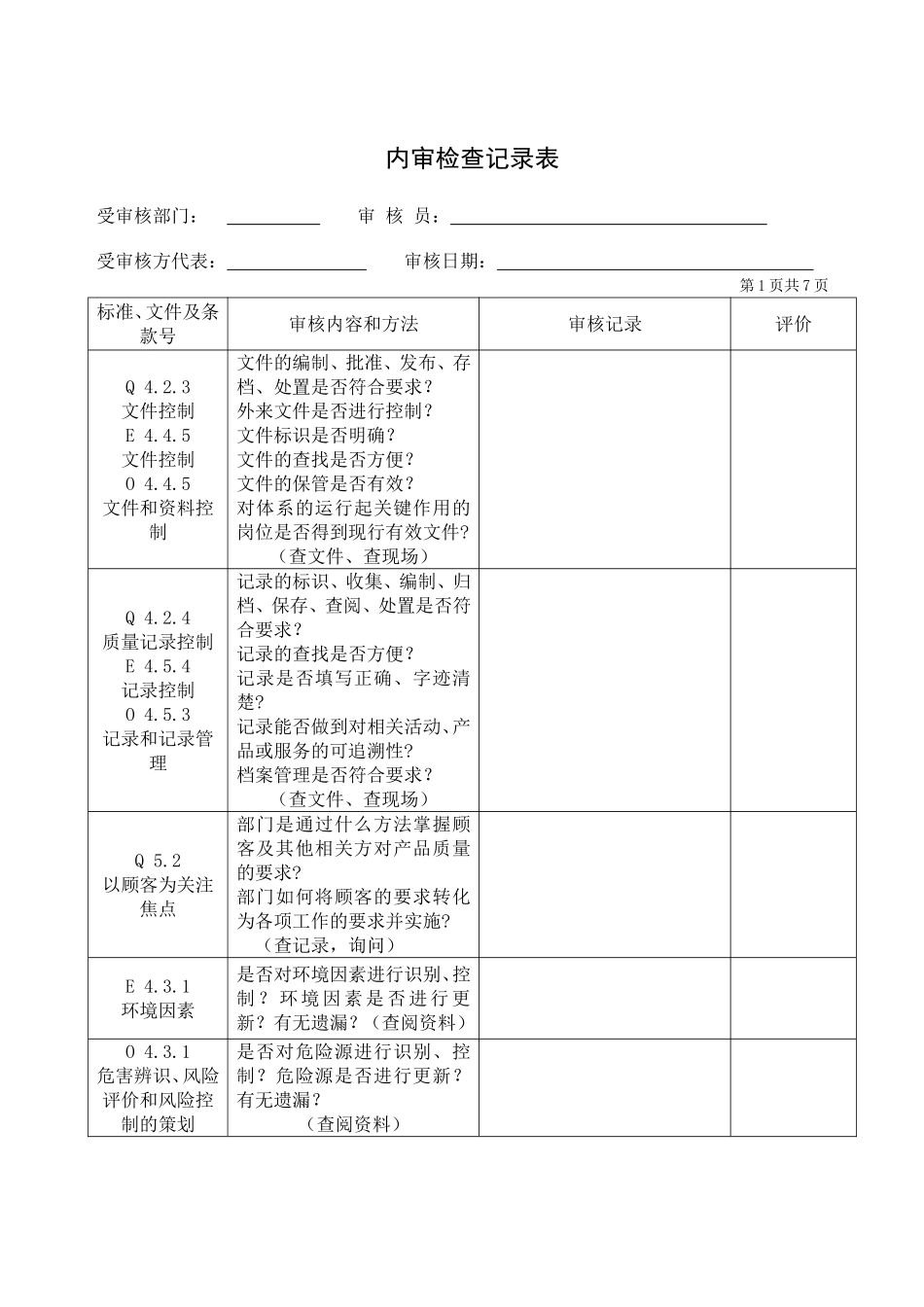 内审检查记录表(同名6744)_第1页