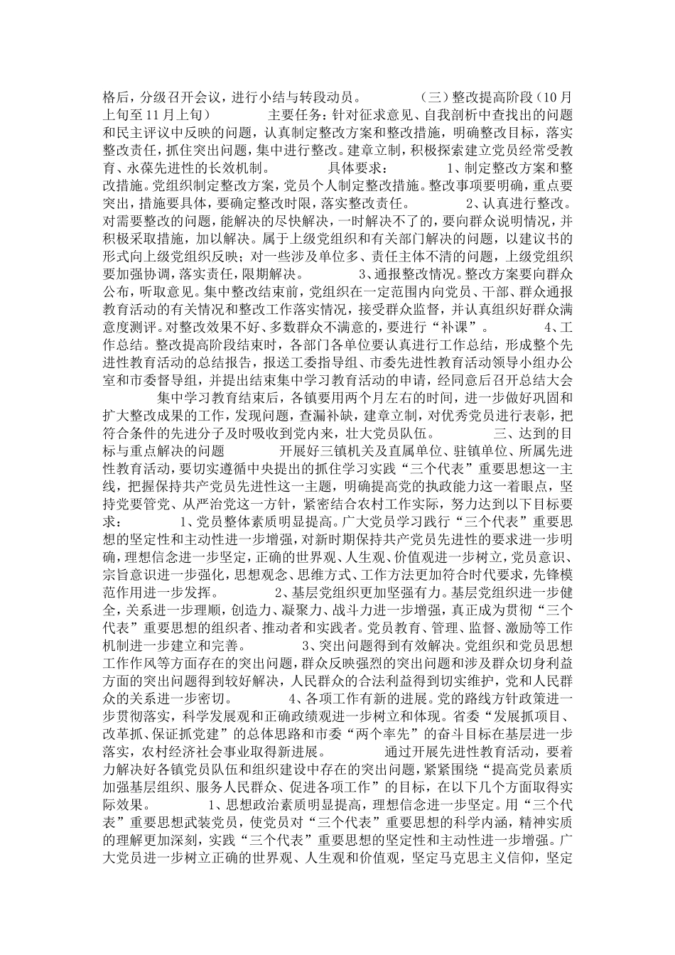 农村三镇机关开展保持共产党员先进性教育活动实施方案-总结报告模板_第3页