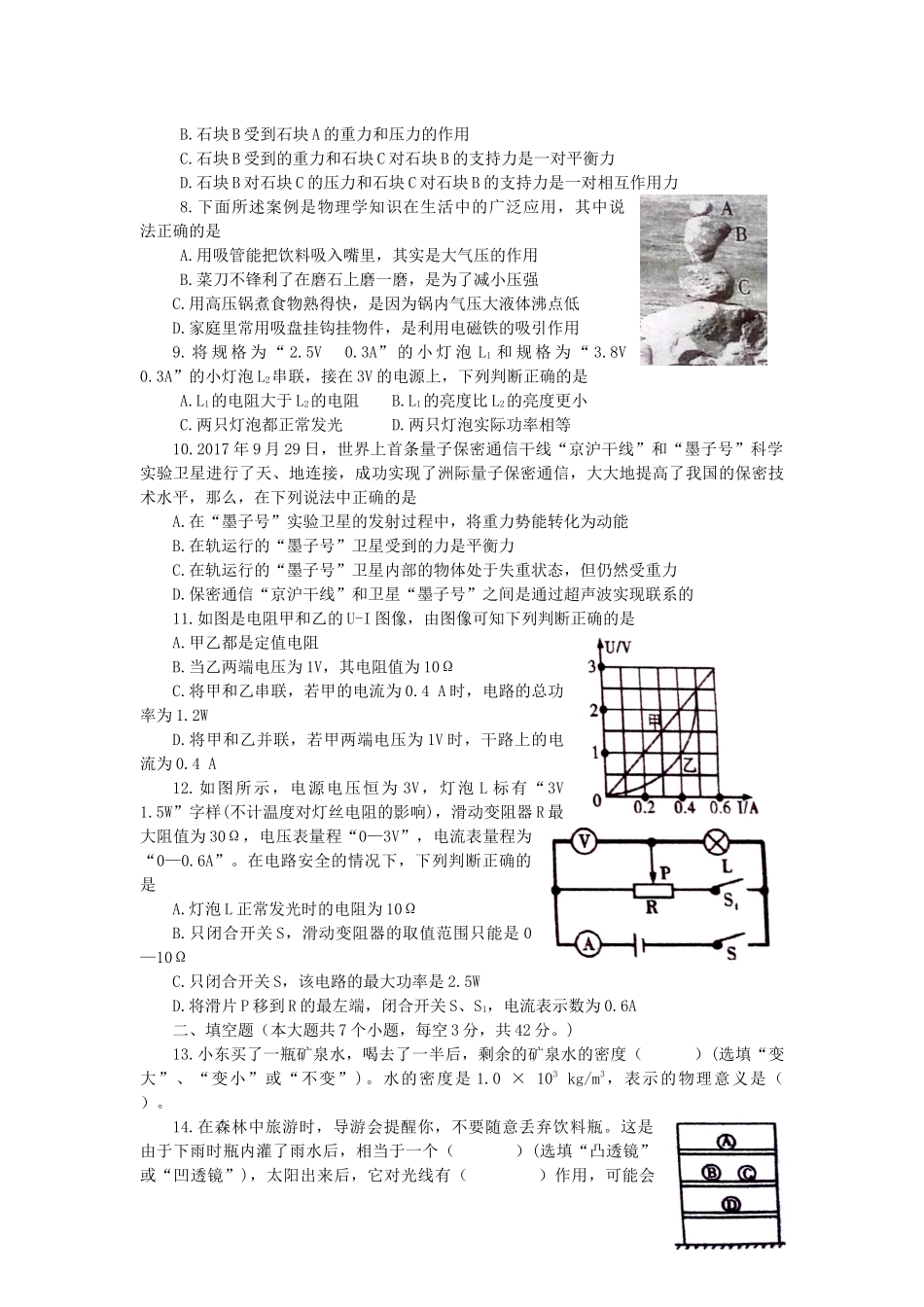 内江2018年中考物理试卷(含答案)_第2页
