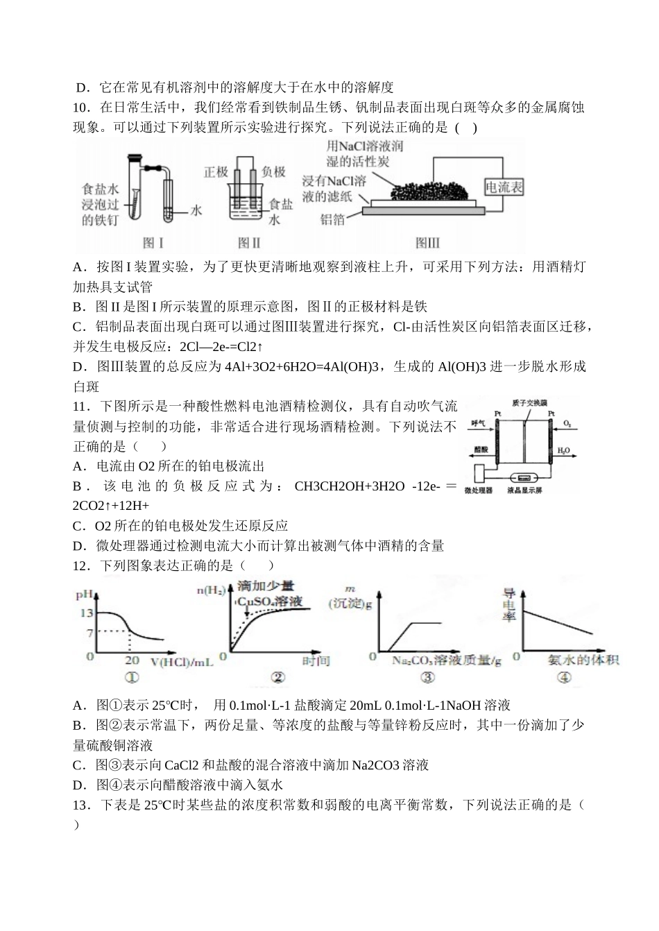 内乡高中—学年高三理科综合能力测试化学试题_第2页