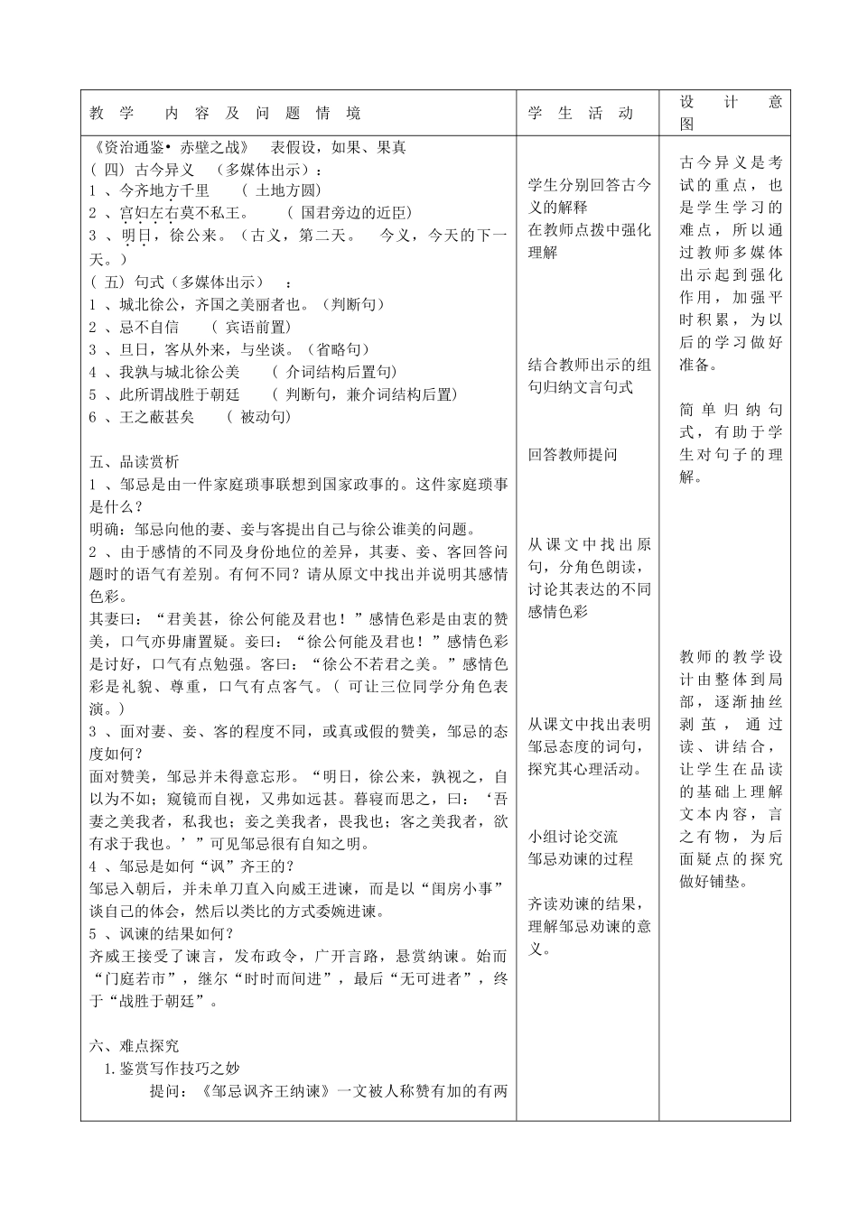 内蒙古呼和浩特市敬业学校九年级语文下册-邹忌讽齐王纳谏教案-新人教版_第3页